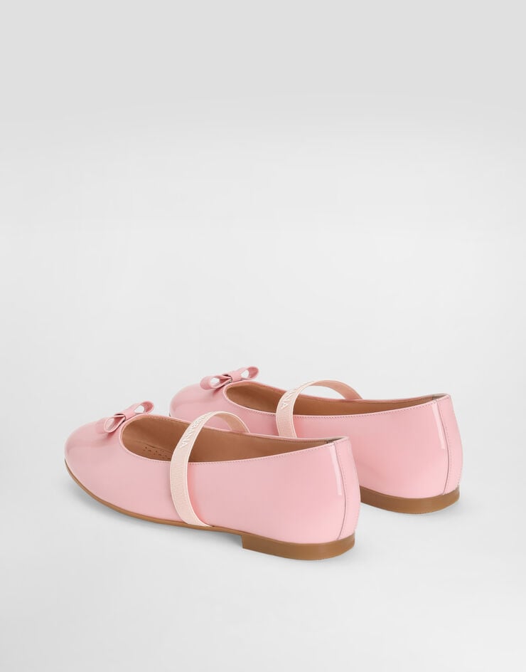 Dolce & Gabbana Patent leather ballet flats with logoed elastic band Pink D11294A4831