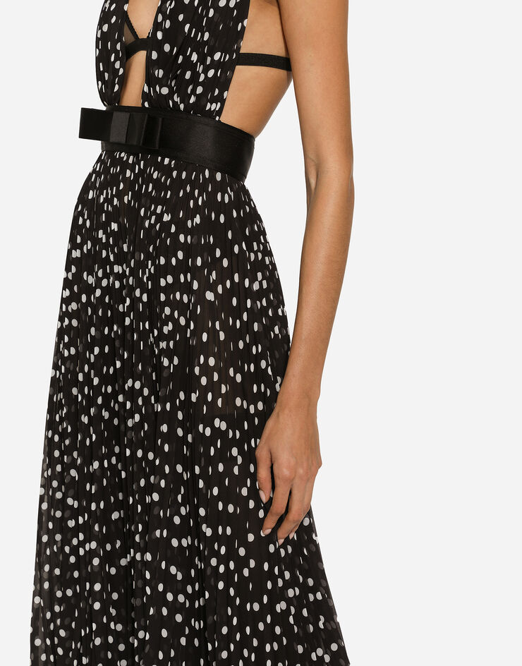 Dolce & Gabbana Chiffon calf-length dress with plunging neckline and polka-dot print Print F6JFKTFSMQ7