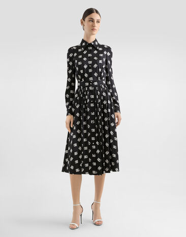 Dolce & Gabbana Charmeuse calf-length dress with all-over DG print Multicolor F6ARQTFSA4I