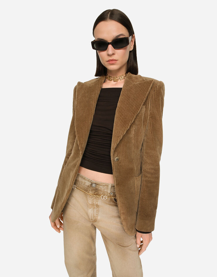 Dolce&Gabbana Veste droite Turlington en velours côtelé Beige F29HYTFUWDU