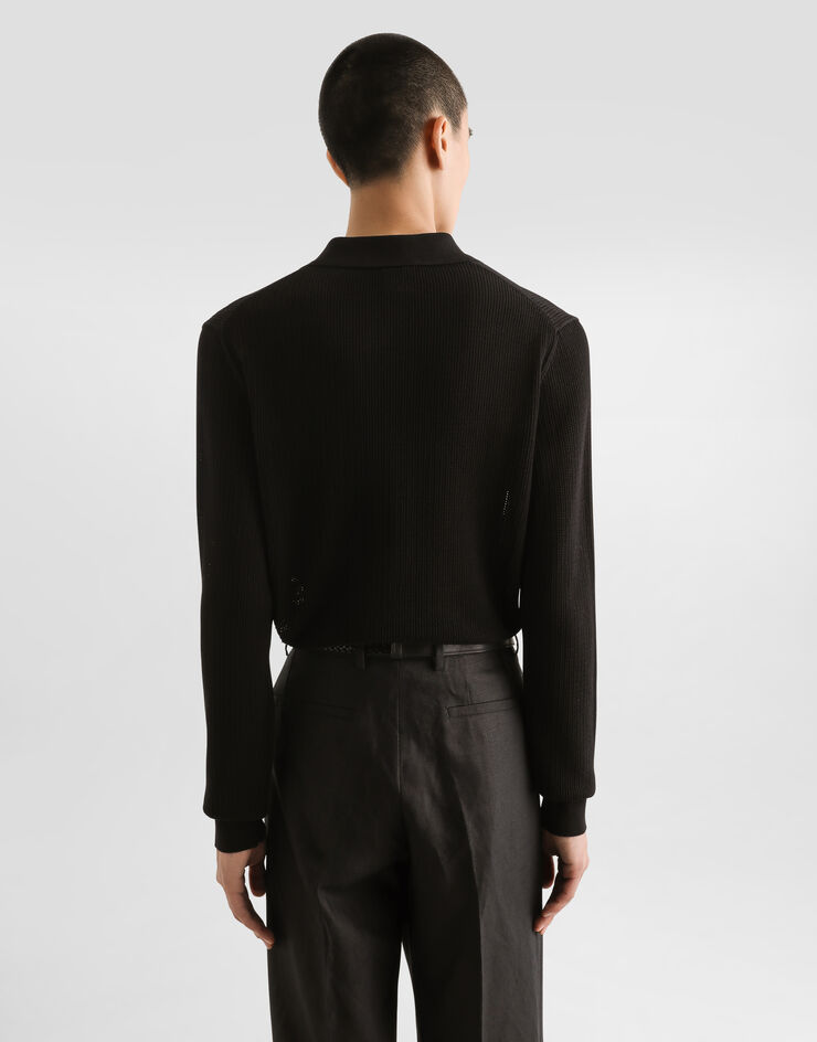 Dolce & Gabbana Long-sleeved shirt in a cotton openwork knit Black GXVB3TJBCFO