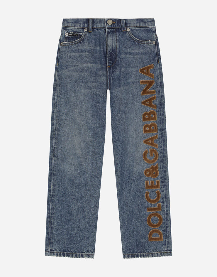 DolceGabbanaSpa 5-pocket treated denim jeans with logo appliqué and the logo tag Multicolor L42F44LDB69