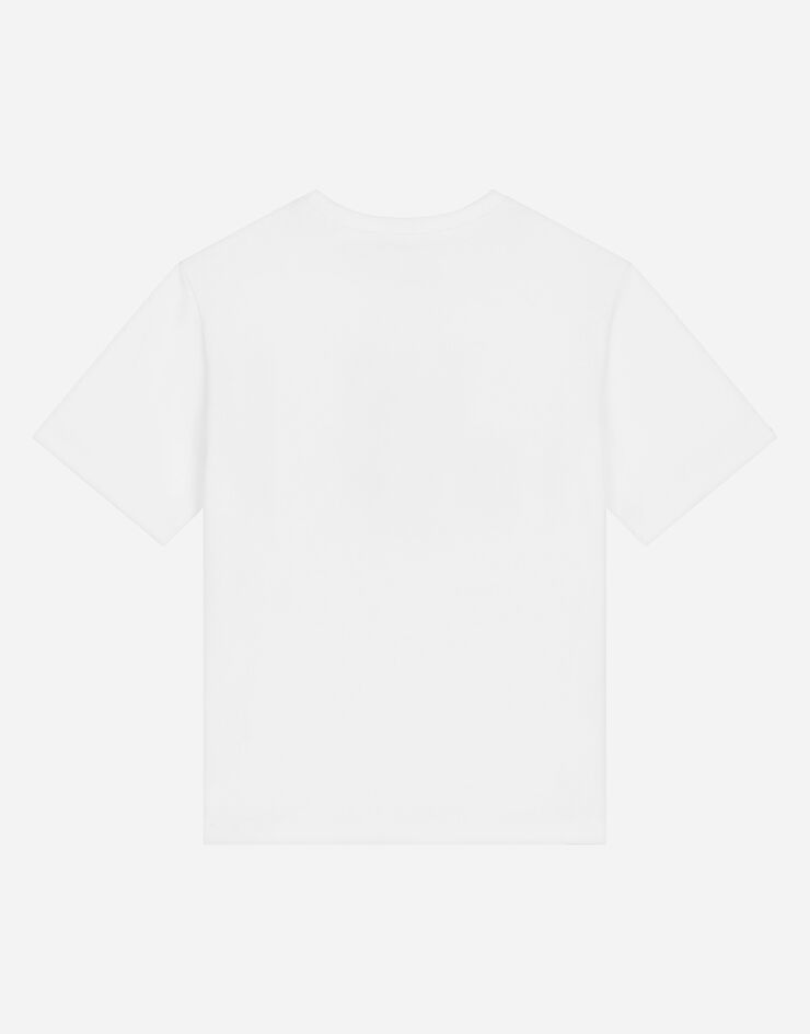 Dolce&Gabbana Short-sleeved jersey T-shirt with fusible rhinestones and print White L4JTEYG7K2A