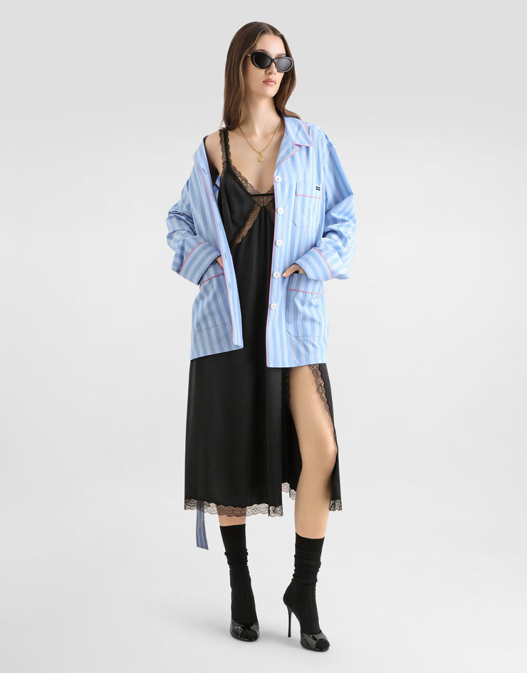 Dolce & Gabbana فستان سليب من ساتان حرير Black F632HTFU1AU