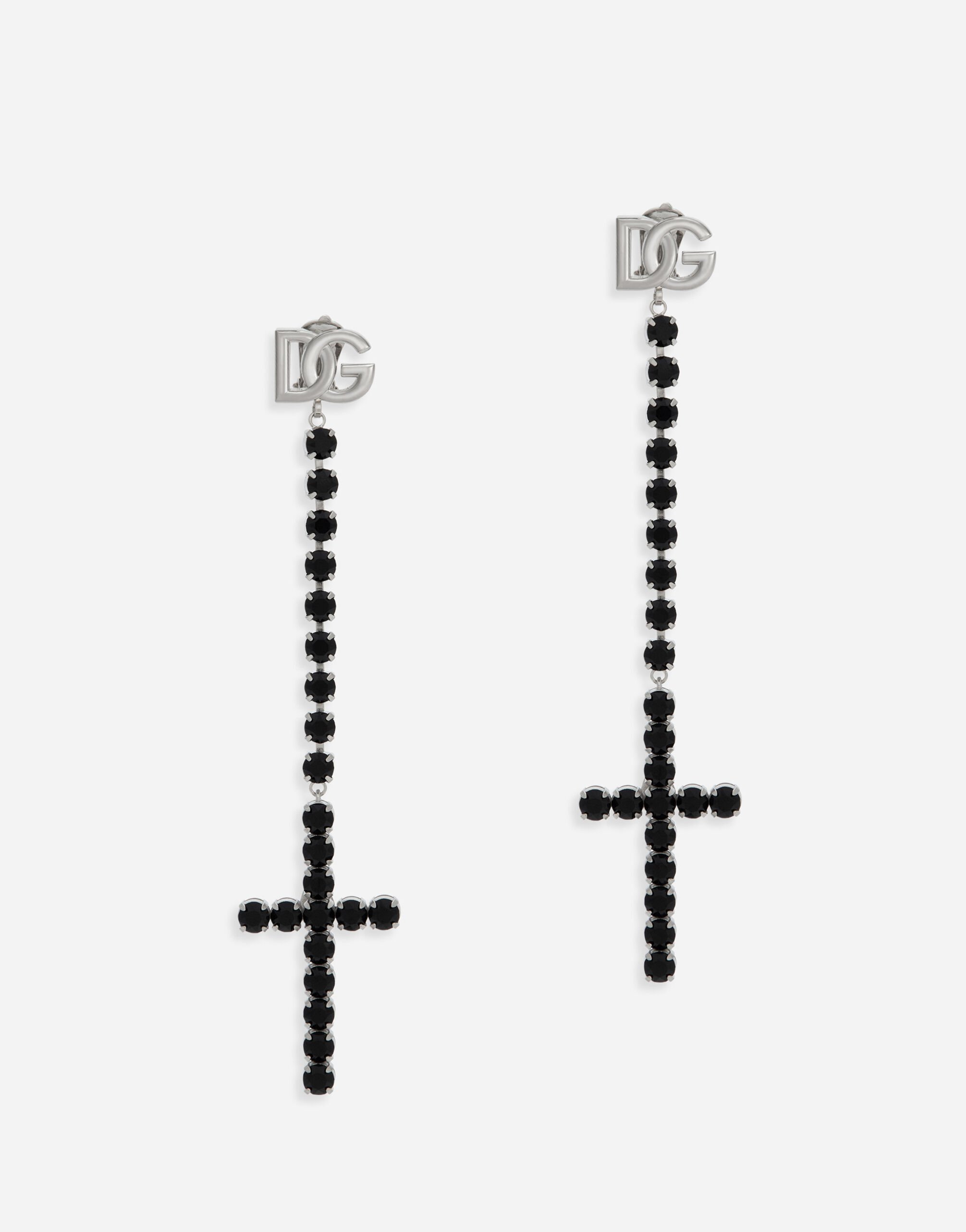 Dolce & Gabbana KIM DOLCE&GABBANA Long earrings with rhinestone-detailed crosses Black BI1261AW576