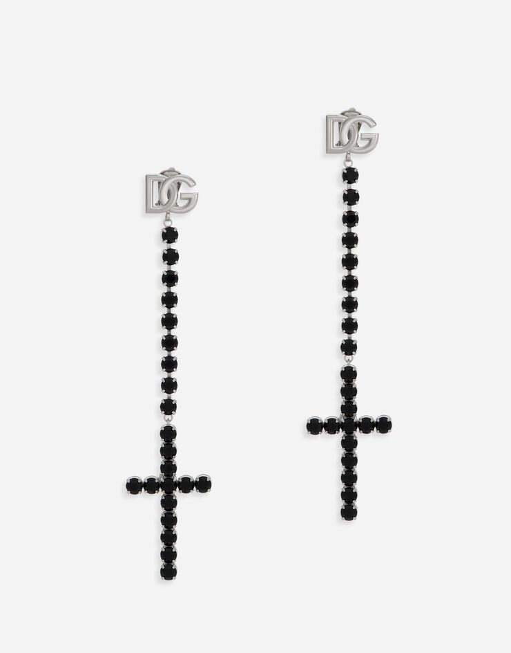 Dolce & Gabbana KIM DOLCE&GABBANAロングイヤリング ラインストーンクロス ブラック WEP4C1W1111