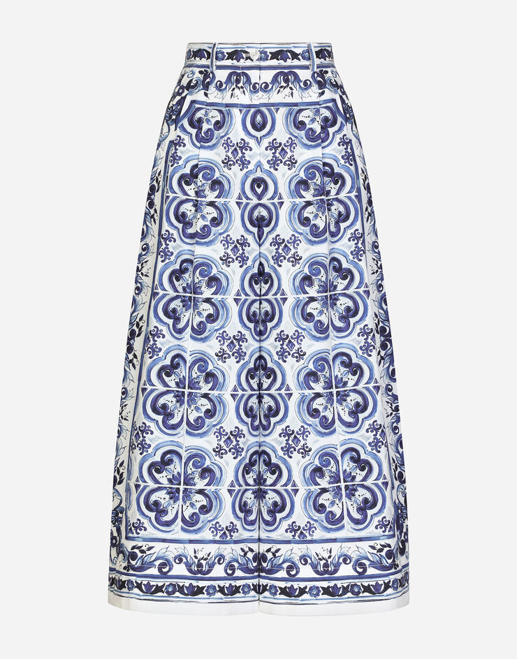 Dolce&Gabbana Pantalones culotte de popelina con estampado de mayólica Multicolor FTA5NTHH5AT