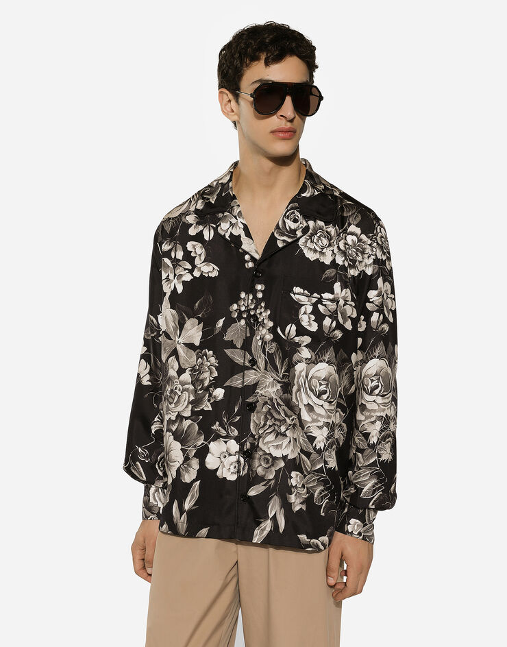 Dolce & Gabbana Рубашка из шелкового твила с цветочным принтом Отпечатки G5IF1TIS1VS