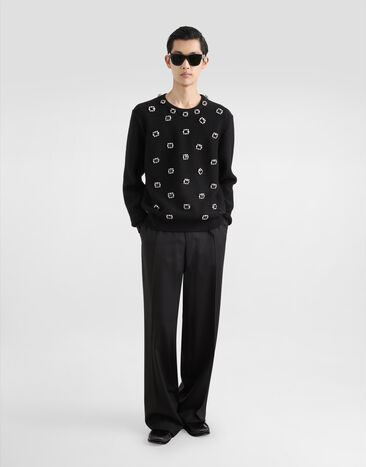 Dolce & Gabbana Wool round-neck sweater with embroidery and bejeweled buttons Black GXX01ZJCVWS
