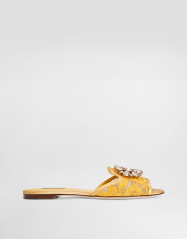 Dolce & Gabbana Lace rainbow slides with brooch detailing Mustard CQ0023AL198