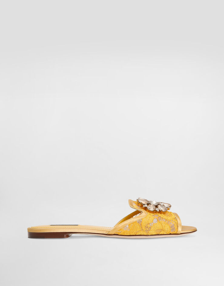 Dolce & Gabbana Pantolette rainbow aus spitze mit brosche GELB CQ0023AL198