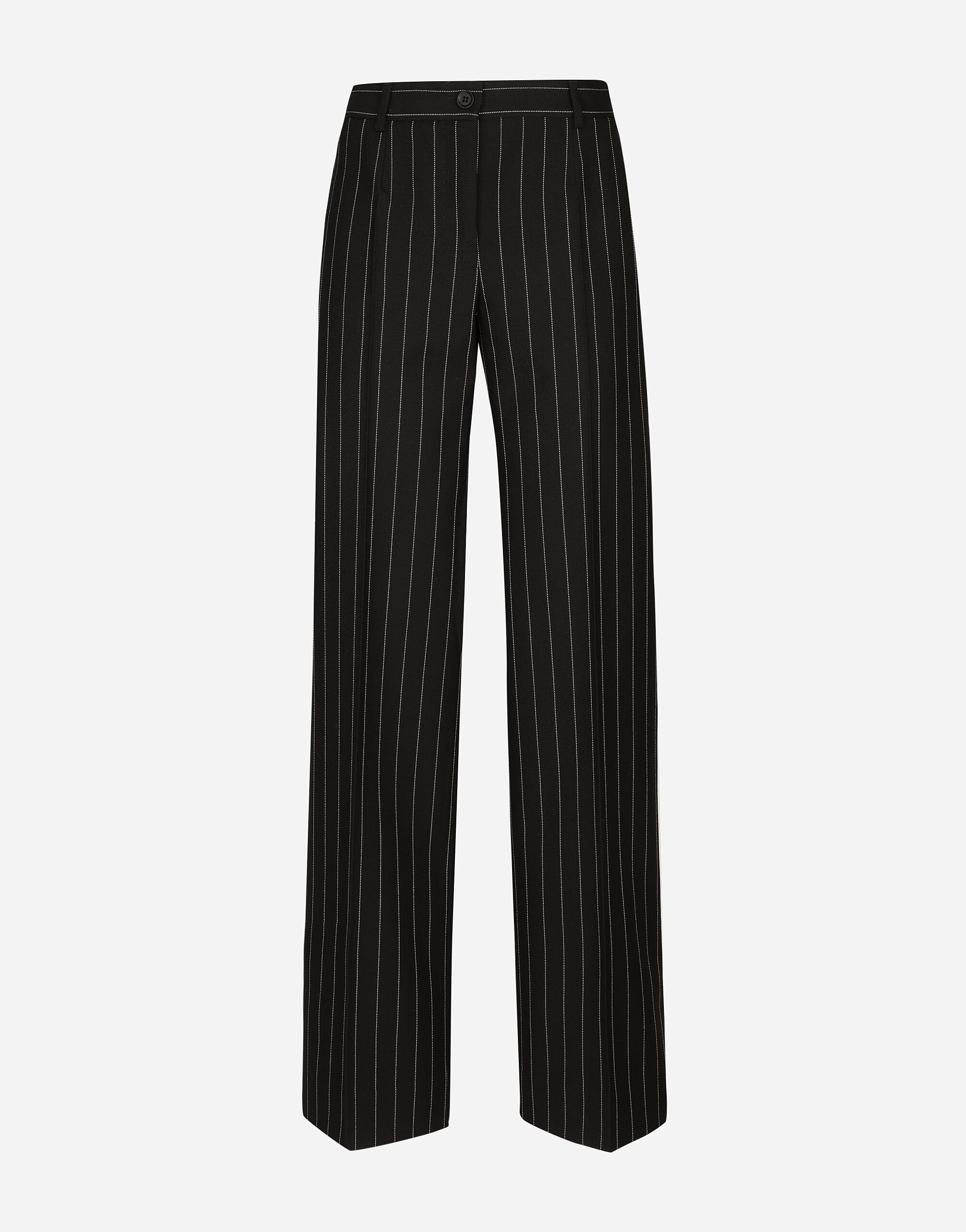 Pantalon acampanado en pano de lana con rayas diplomaticas en Negro de Mujer Dolce Gabbana