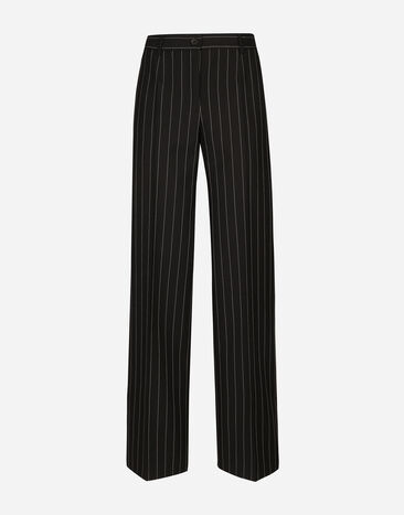 Dolce & Gabbana Flared pinstripe woolen pants Black F4CT6THLMLQ