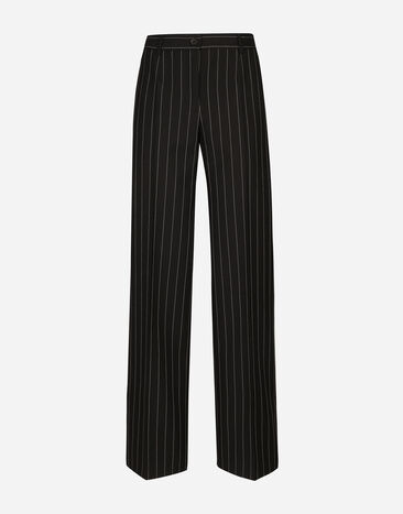 Dolce & Gabbana Pantalón acampanado en paño de lana con rayas diplomáticas Negro F4CT6THLMLQ