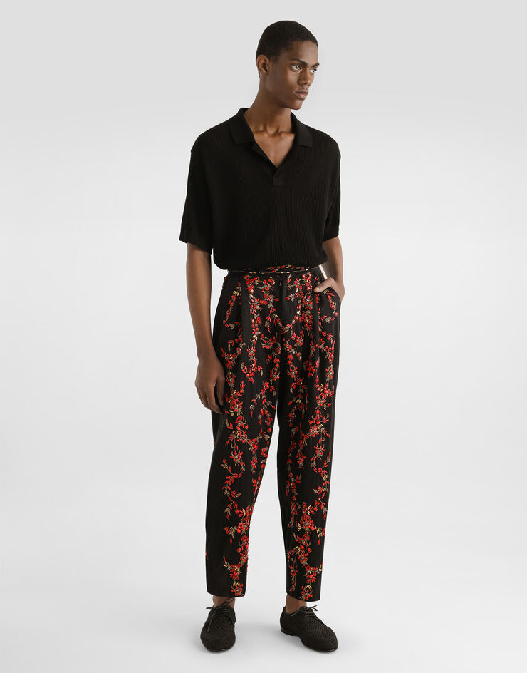 Dolce & Gabbana Cotton twill pants with coral embroidery Multicolor GP11RZGJ267