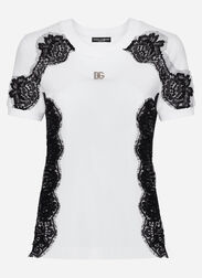 Dolce & Gabbana Jersey T-shirt with DG logo and lace inserts White F8T00ZGDCBT