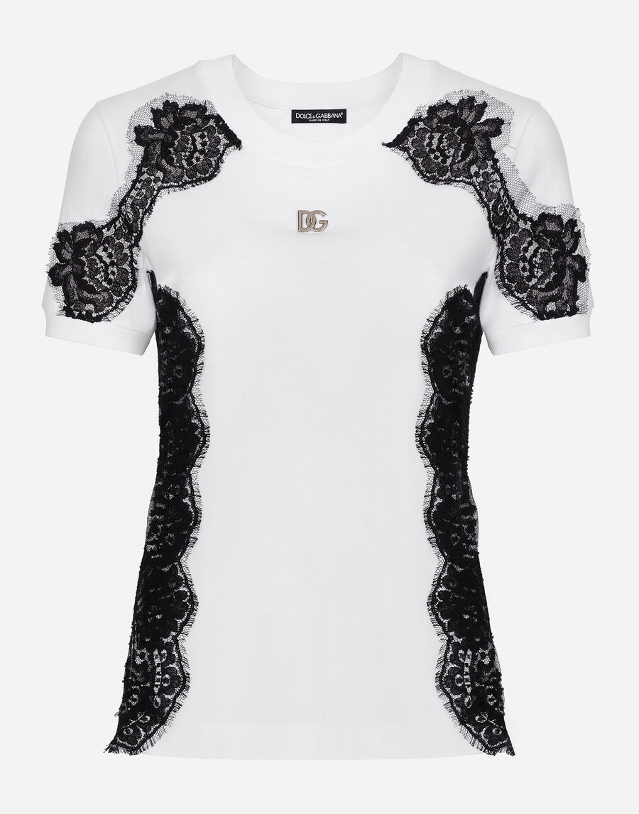 Jersey T-shirt with DG logo and lace inserts