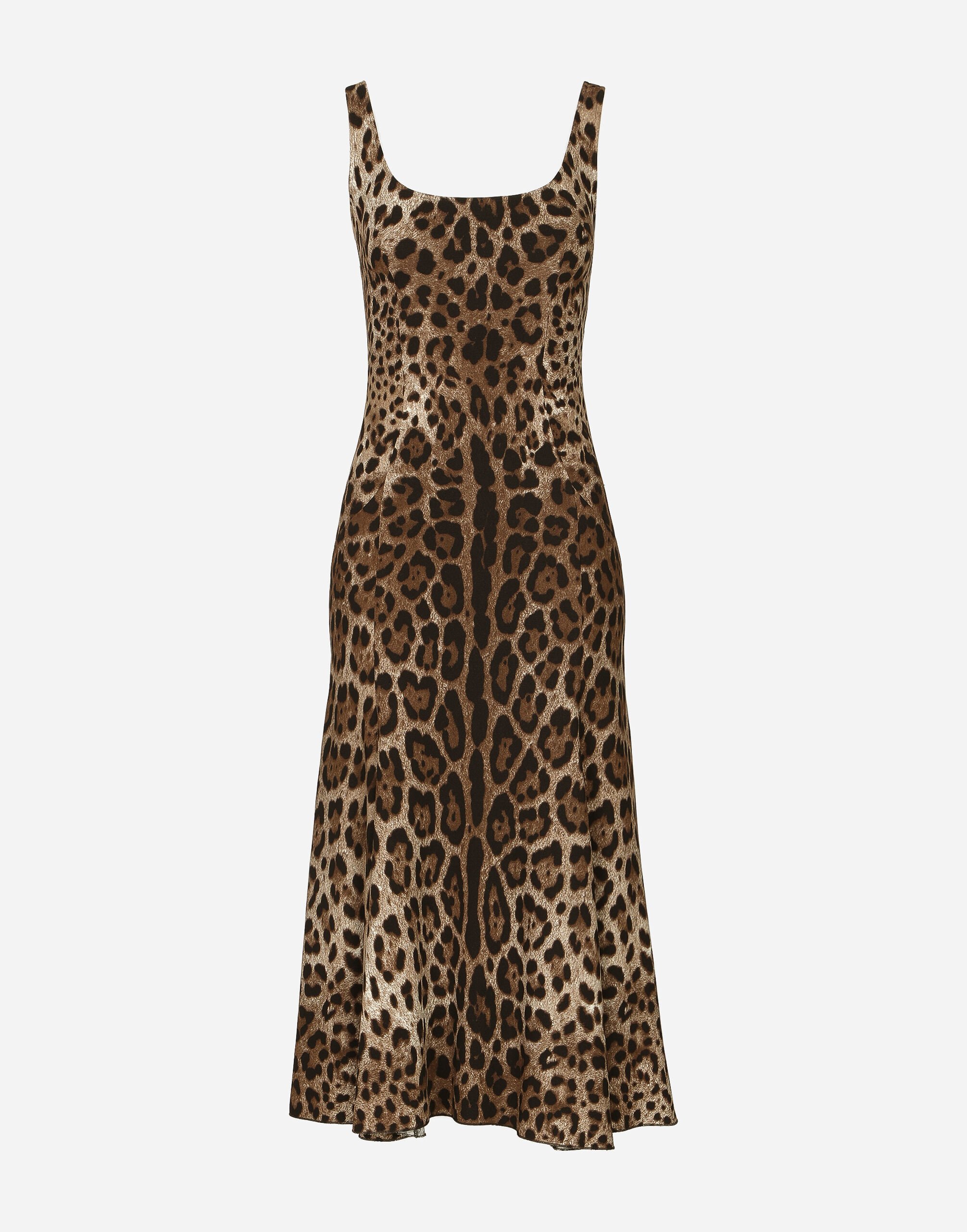 Dolce&Gabbana Vestido longuette de cady con estampado de leopardo Estampado Animalier F9R11THSMW8