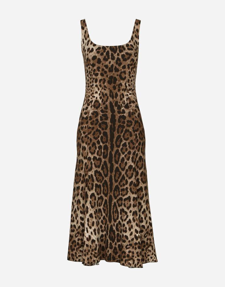 Dolce&Gabbana Vestido longuette de cady con estampado de leopardo Estampado Animalier F6CPUTFSRKI