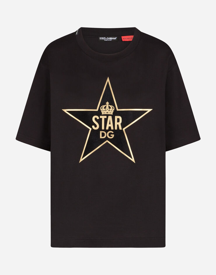 Dolce & Gabbana MILLENNIALS STAR PRINT JERSEY T-SHIRT NERO F8L89ZG7VDT