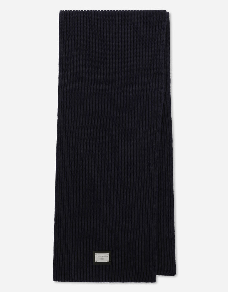 Dolce & Gabbana Wool scarf with DG patch Blu GXK64TJEMQ5