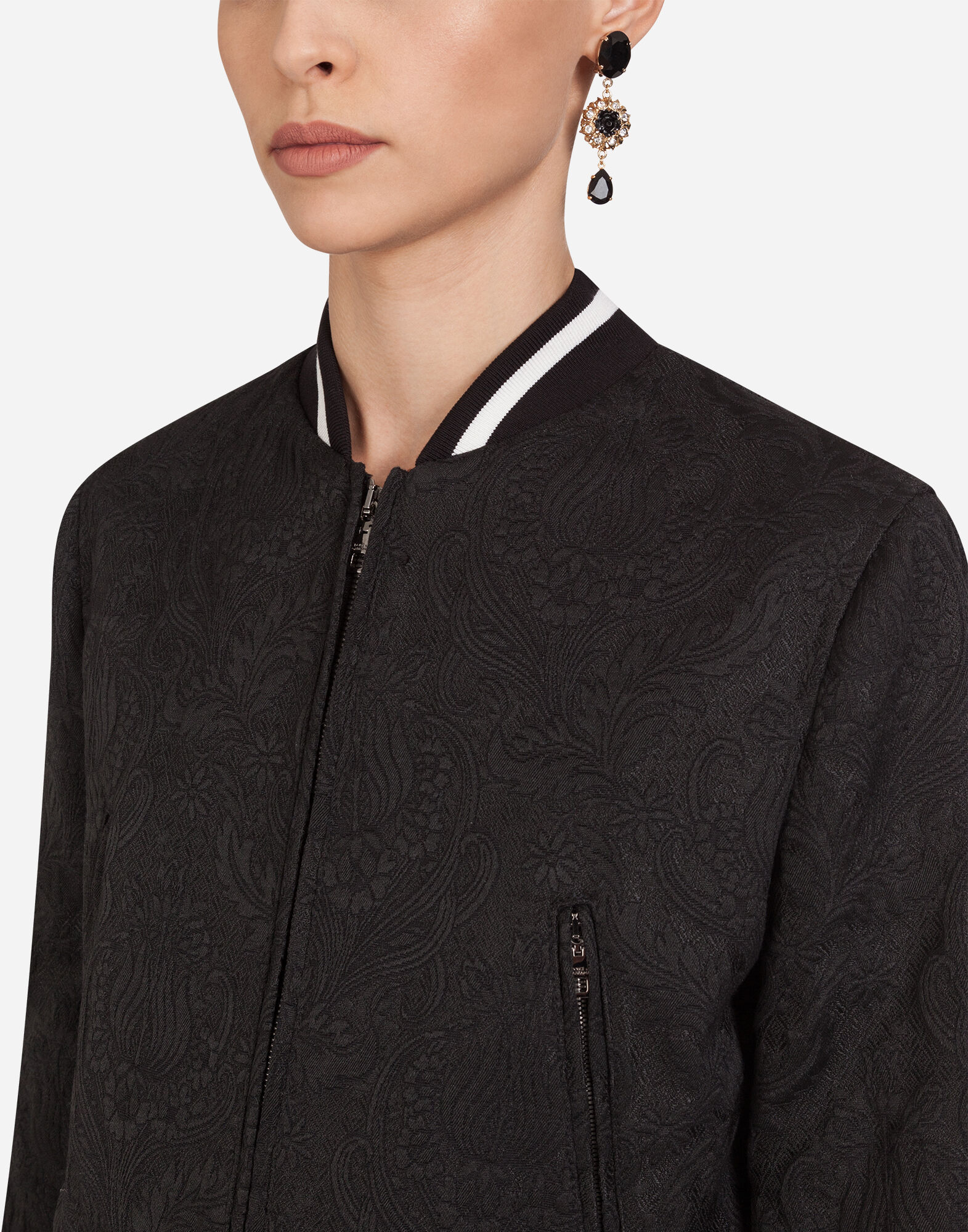 Floral jacquard bomber jacket