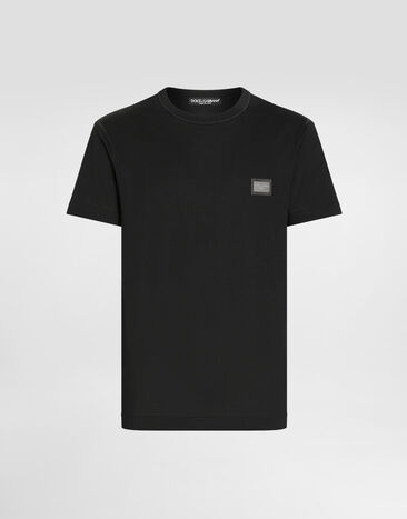 Dolce & Gabbana Cotton T-shirt with branded tag Black G8PN9TG7M1C