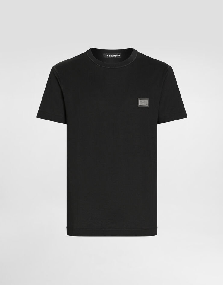 Dolce & Gabbana Cotton T-shirt with branded tag Black G8PT1TG7F2I