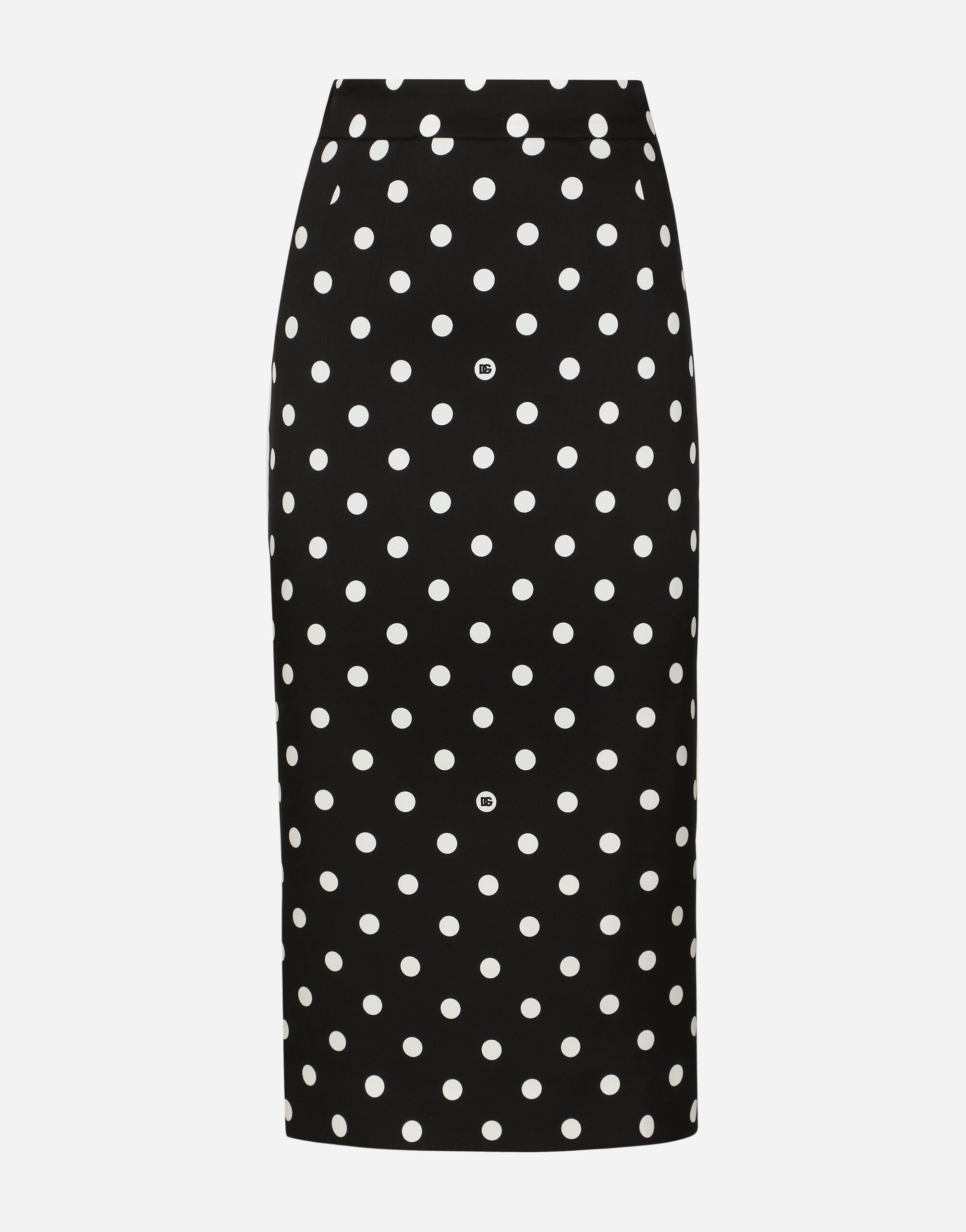 Dolce & Gabbana Charmeuse calf-length pencil skirt with polka-dot print Print F79FOTFSA64