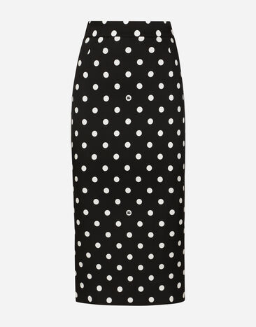 Dolce & Gabbana Charmeuse calf-length pencil skirt with polka-dot print Black F290XTFU28D