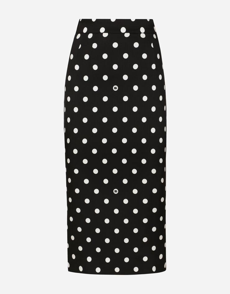 Dolce & Gabbana Charmeuse calf-length pencil skirt with polka-dot print Print F4BUOTFSA62