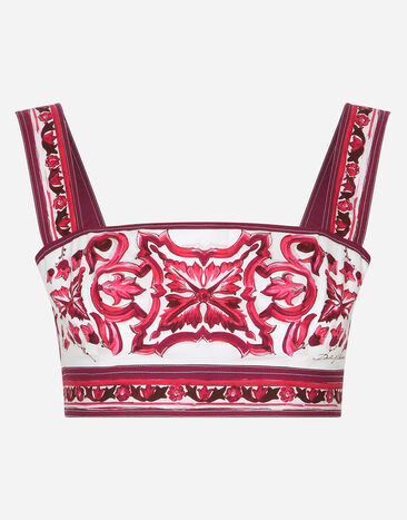 Dolce & Gabbana 마욜리카 프린트 포플린 탑 푸시아 핑크 BB6003A1001