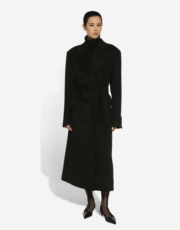 Dolce & Gabbana معطف بيز كشمير بصف أزرار مزدوج بحزام أسود F0E2QTFU292