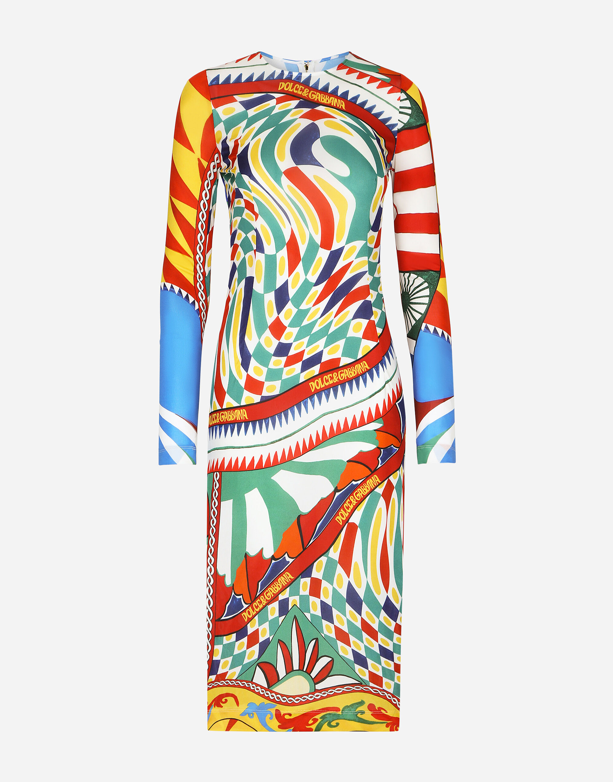 Carretto print organzine midi dress in Multicolor for