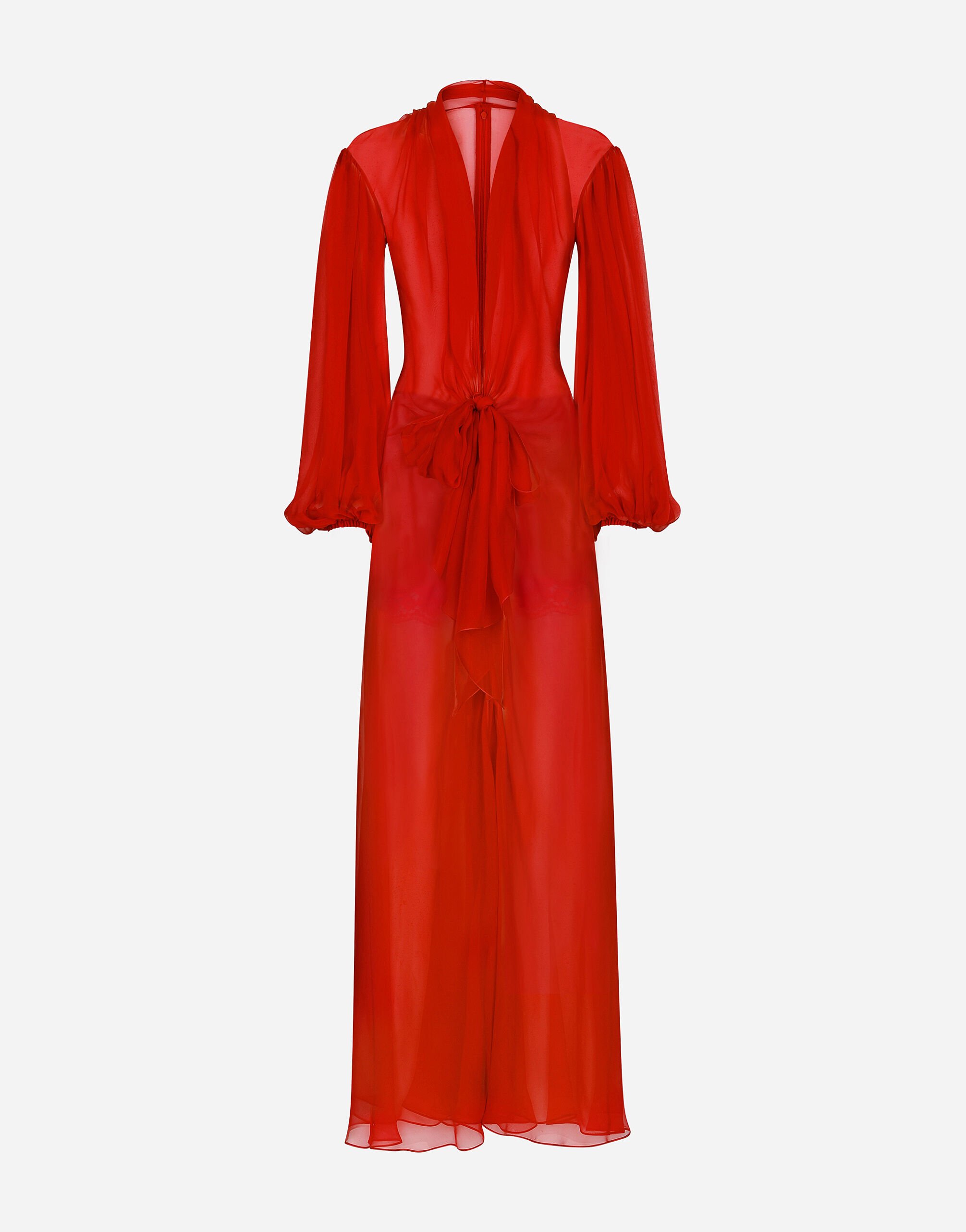 Dolce & Gabbana Langes Kleid aus Seidenchiffon mit Schleife SCHWARZ LB1A58G0U05