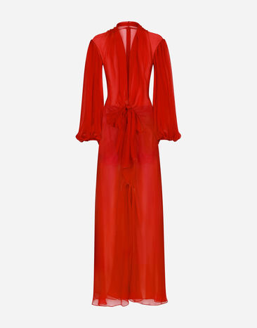 Dolce&Gabbana Abito lungo in chiffon di seta con fiocco Bordeaux F6DESTFU1AT