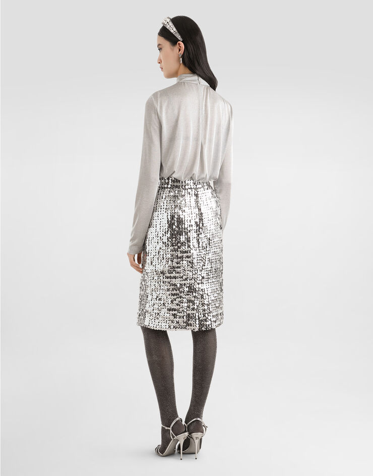 Dolce & Gabbana Straight skirt with sequins Silver F4C1LTFLSL3