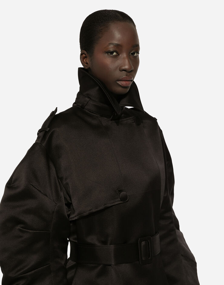 Dolce & Gabbana Trench en duchesse avec manches froncées Noir F0D1LTFU1KM