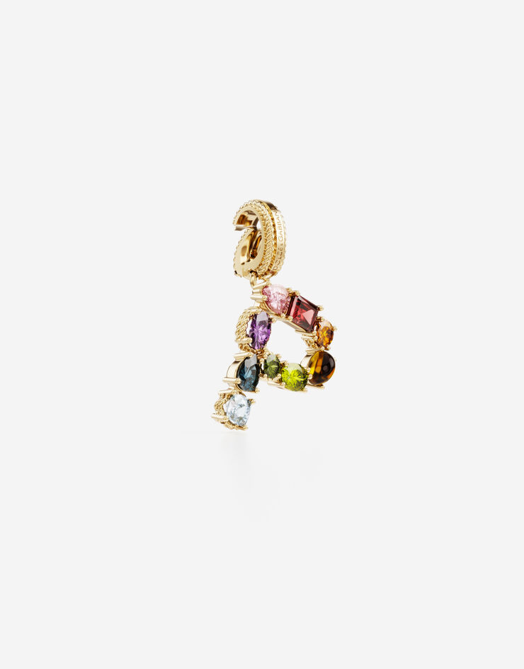 Dolce & Gabbana Подвеска в форме буквы P Rainbow alphabet из желтого золота 18 карат с разноцветными камнями ЗОЛОТОЙ WANR2GWMIXP