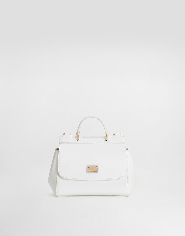 Dolce & Gabbana حقيبة سيسيلي صغيرة من جلد لامع أبيض EB0003A1067