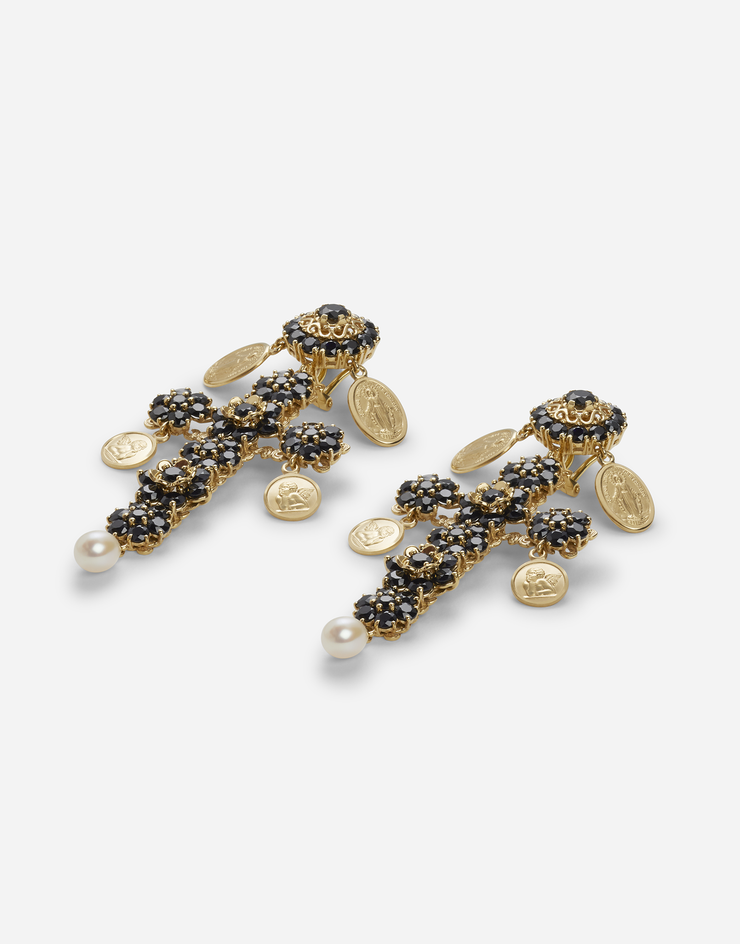 Dolce & Gabbana Cross earrings with sapphires and medallions Gold/Black WEDC2GW0001