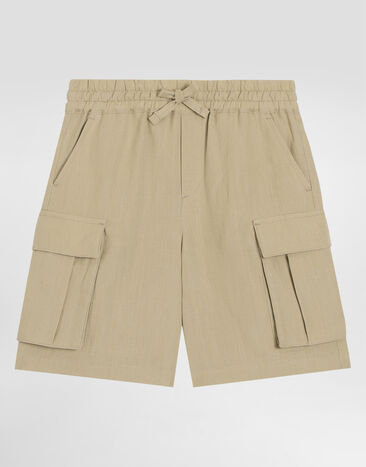 Dolce & Gabbana Linen cargo shorts with DG logo embroidery Beige L44S39G7O9A
