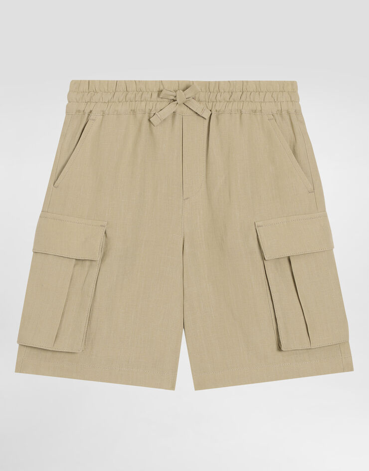 Dolce & Gabbana Cargobermudas aus Leinen mit DG-Logostickerei Beige L43Q78G7O9A