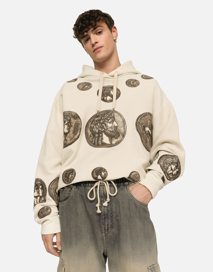 Dolce&Gabbana Coin print inside-out jersey hoodie Beige G9AKATG7JO8