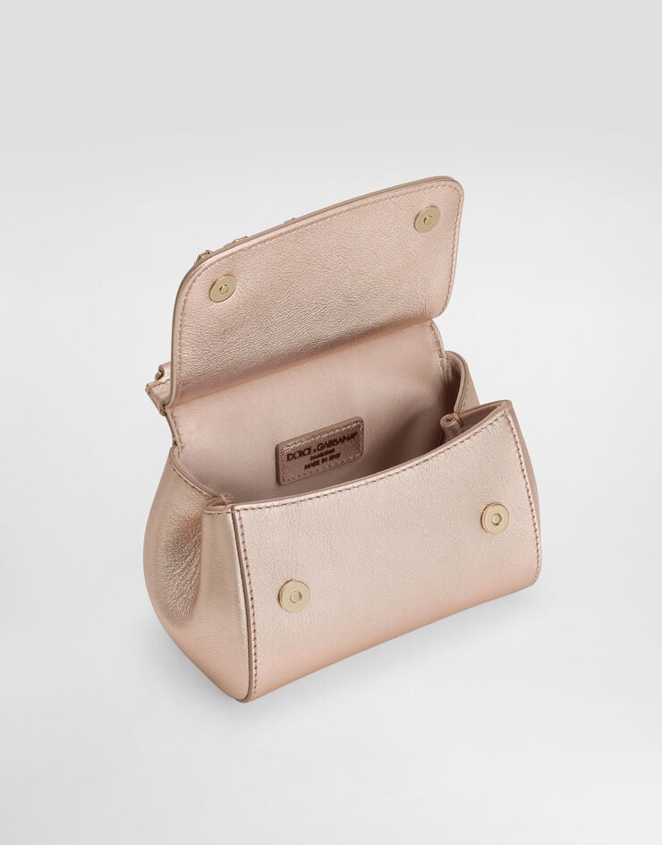 Dolce & Gabbana Laminated calfskin sicily handbag with brooches Pink Gold EB0003A3F58