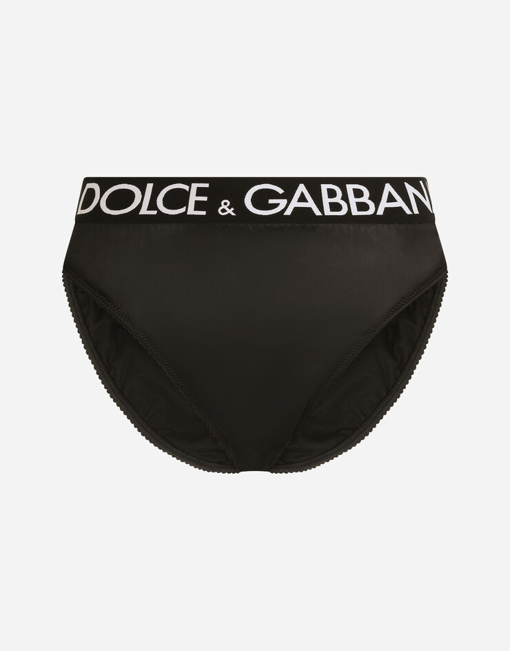 Dolce & Gabbana High-waisted satin briefs with branded elastic Schwarz O2C97TFURAD