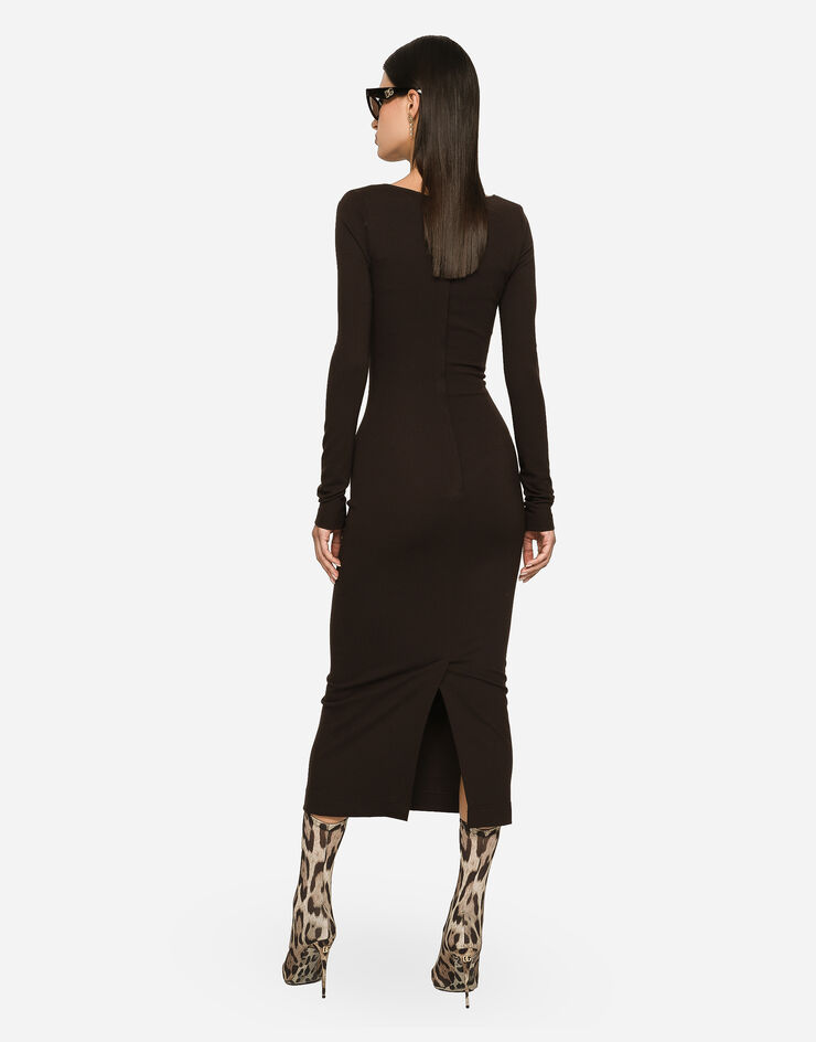 Dolce&Gabbana Technical jersey calf-length dress Brown F6CNYTFUGRE
