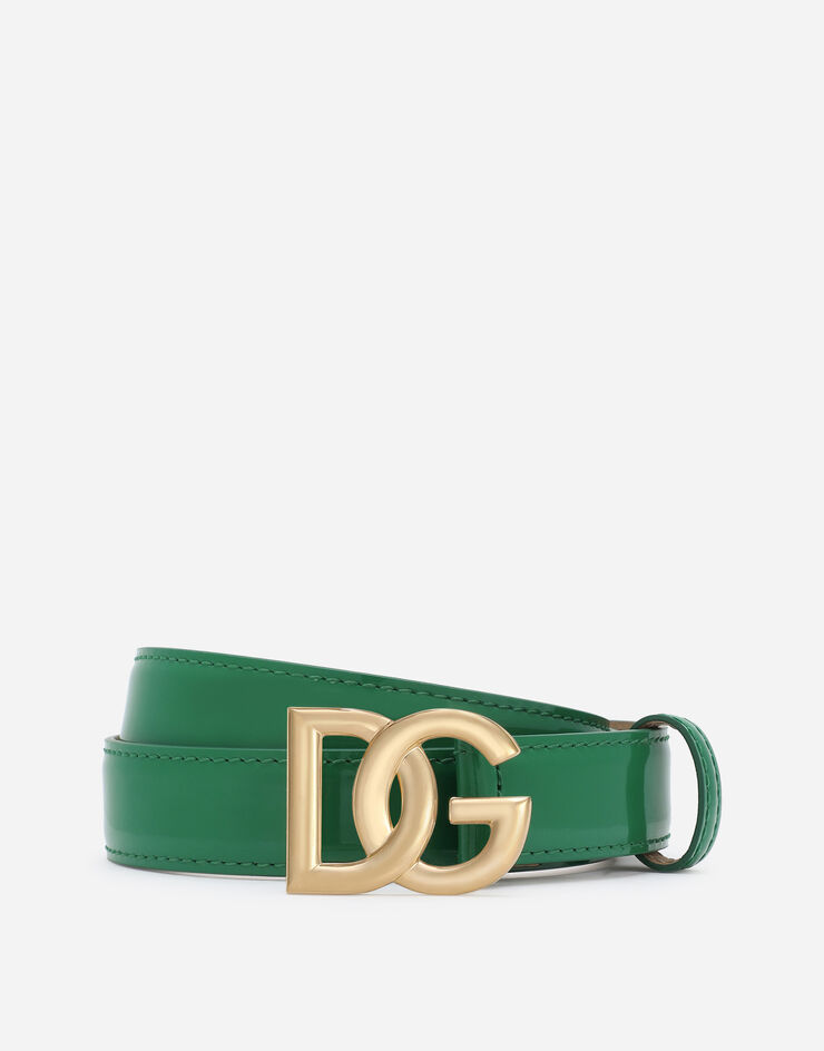 Dolce & Gabbana Ceinture en cuir de veau brillant avec logo DG Vert BE1447A1037