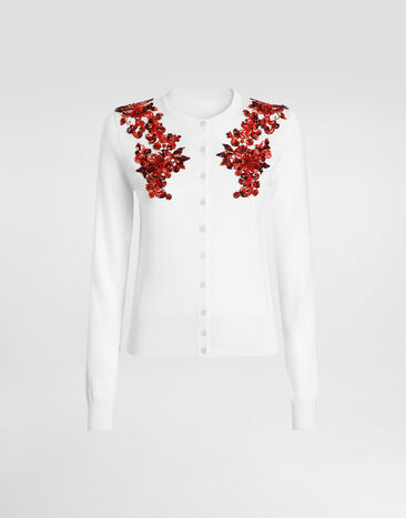 Dolce & Gabbana Silk cardigan with embroidery White FXV07ZJBSPA