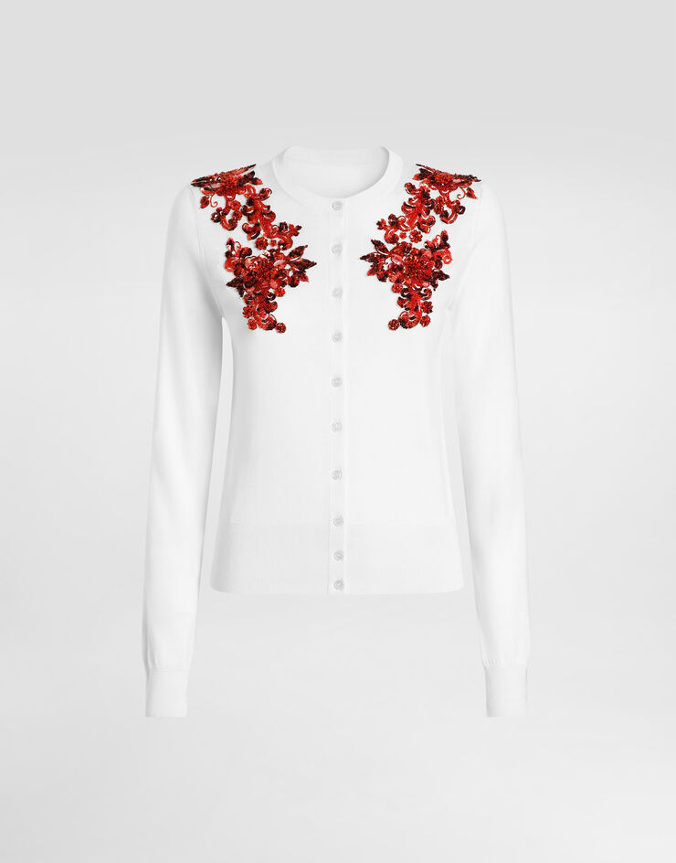 Dolce & Gabbana Silk cardigan with embroidery White FXV07ZJBSPA